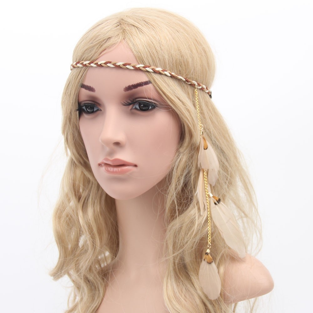Geflochtene Stirnband mit Federn, Farbe Blond